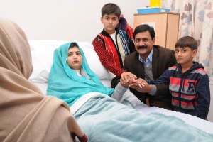 Malala in hospital with her family